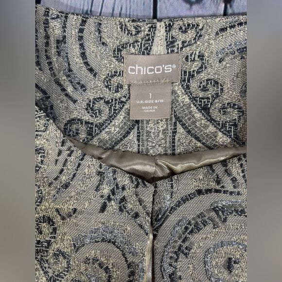 Chico’s Silver Beige Convertible Faux-fur Cuff Classic Jacquard Jacket Size M - Picture 5 of 12